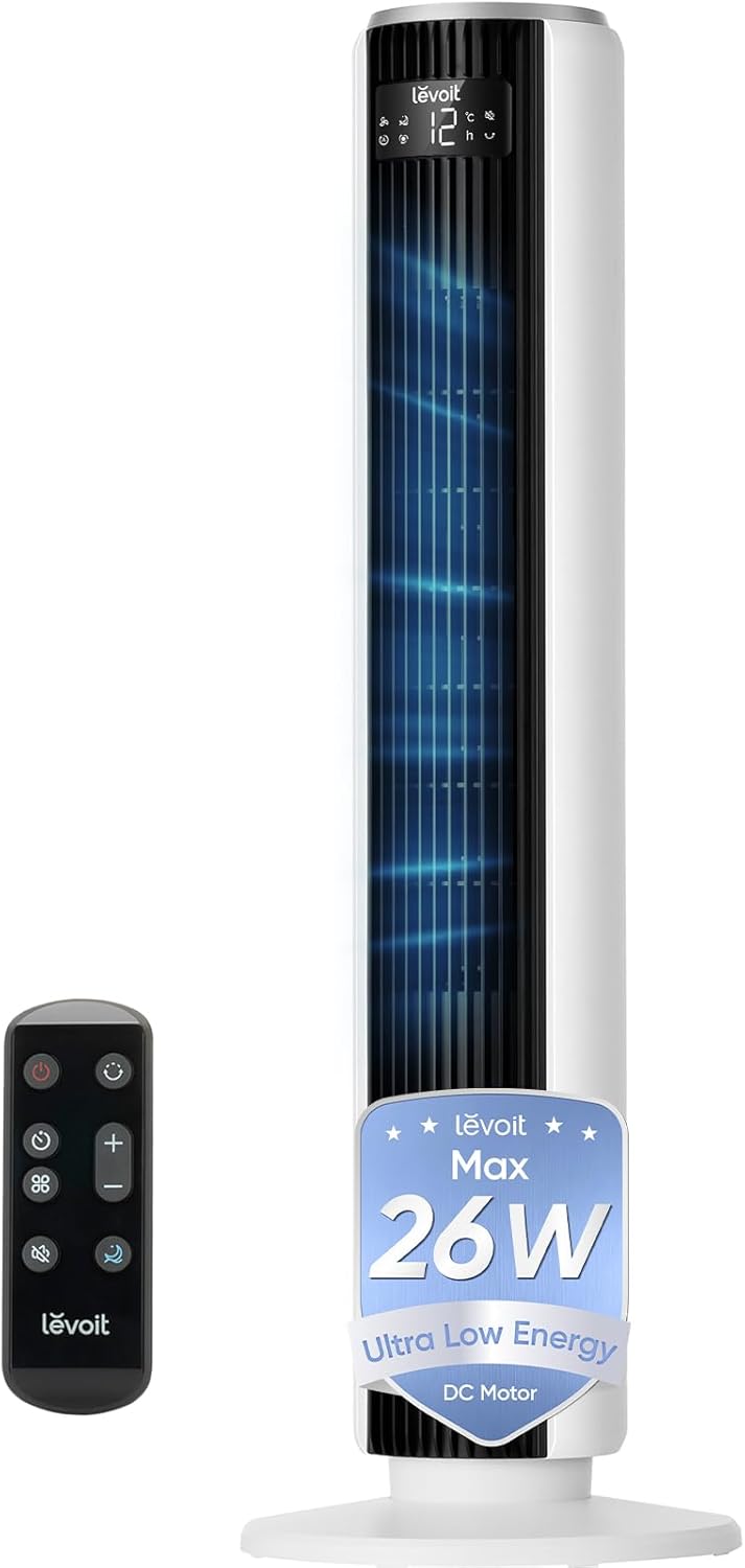 Silent Tower Fan, 5.5W-26W Energy Saving Fan for Bedroom & Home