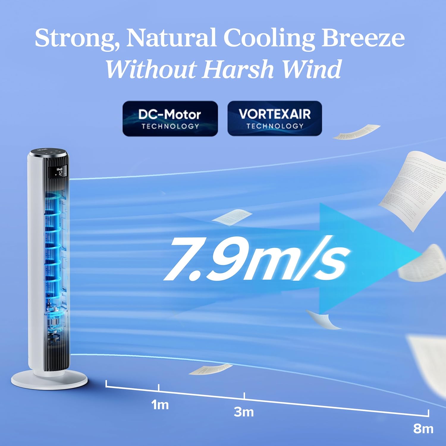 Silent Tower Fan, 5.5W-26W Energy Saving Fan for Bedroom & Home