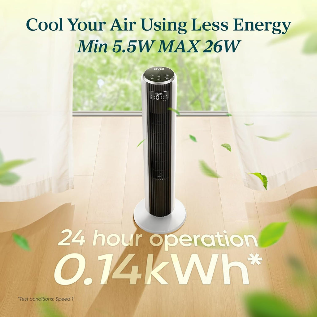 Silent Tower Fan, 5.5W-26W Energy Saving Fan for Bedroom & Home