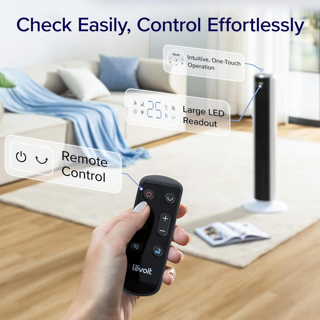 Silent Tower Fan, 5.5W-26W Energy Saving Fan for Bedroom & Home