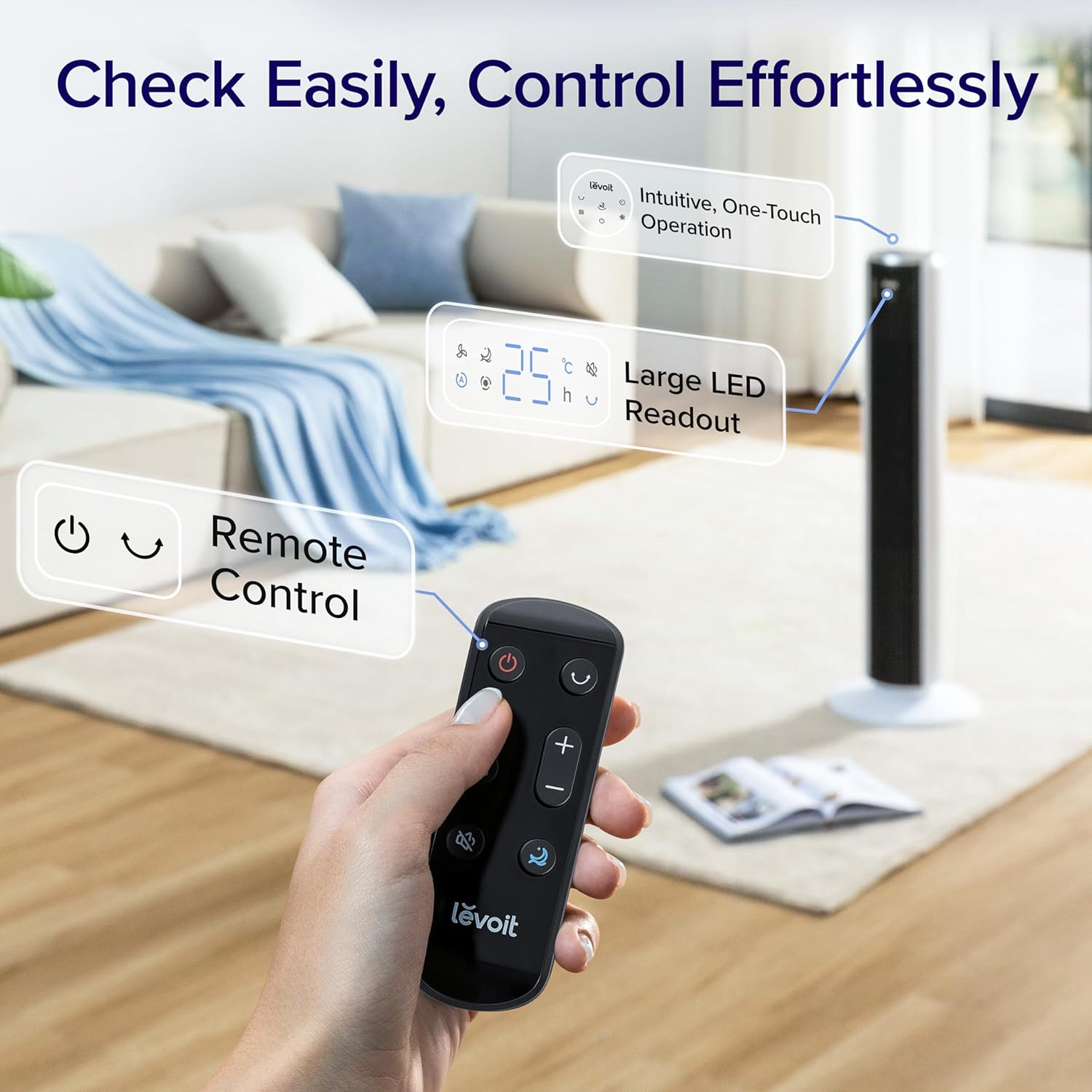 Silent Tower Fan, 5.5W-26W Energy Saving Fan for Bedroom & Home